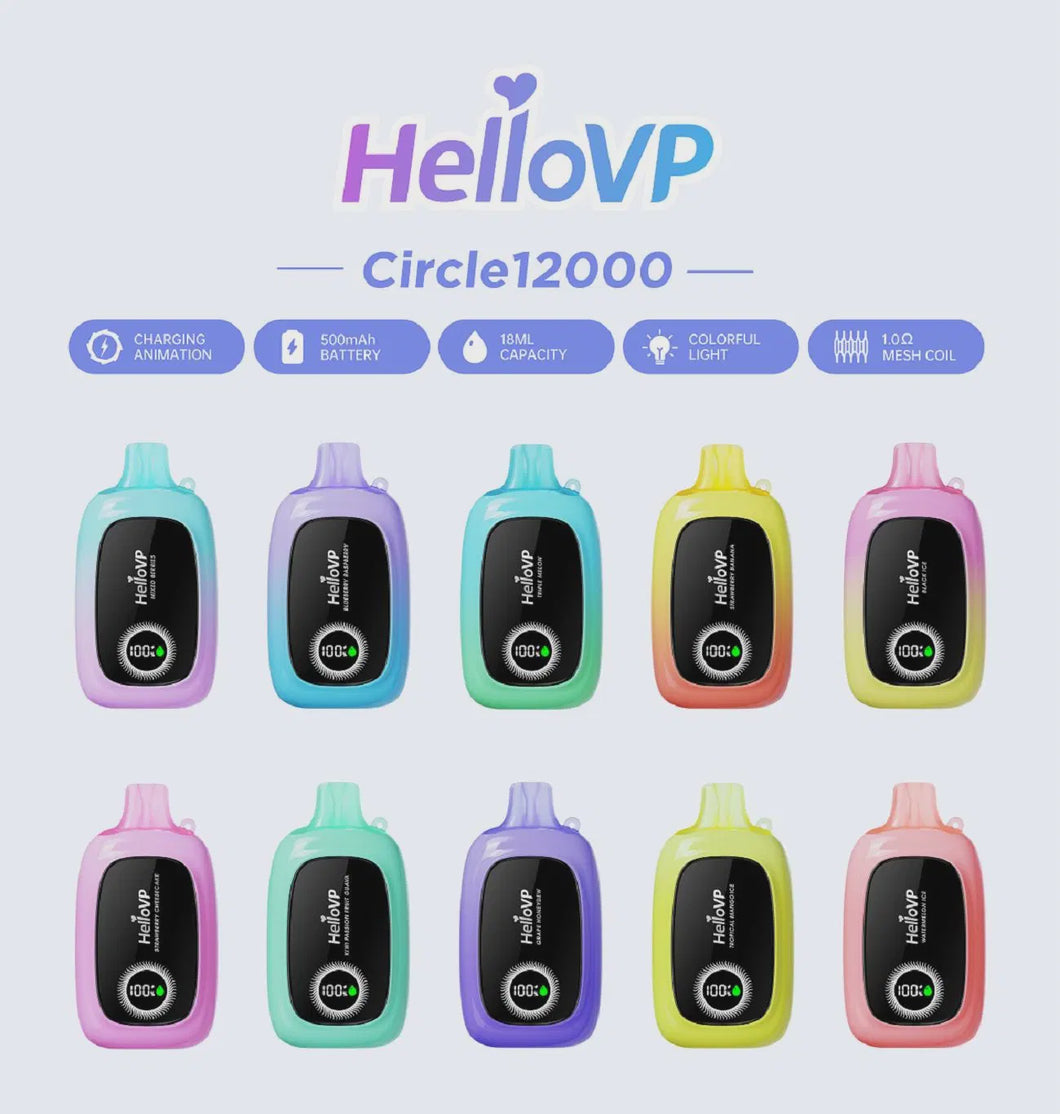 Hellovp Circle Dual Mesh Coil 12000 Puffs Disposable Vape with Mirror Screen